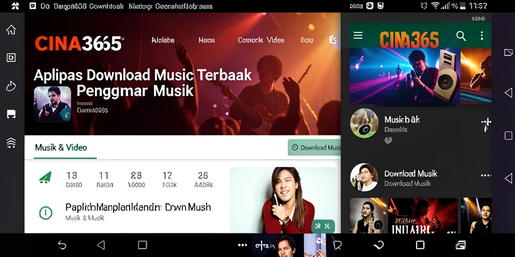 Antarmuka aplikasi CINA365 untuk download musik yang mudah digunakan.