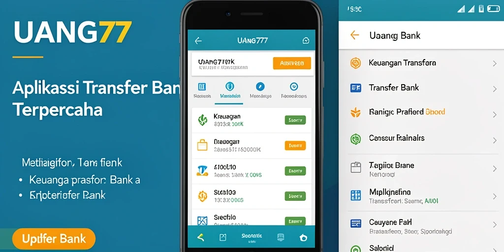 Antarmuka aplikasi UANG77 untuk transfer bank yang mudah diakses.